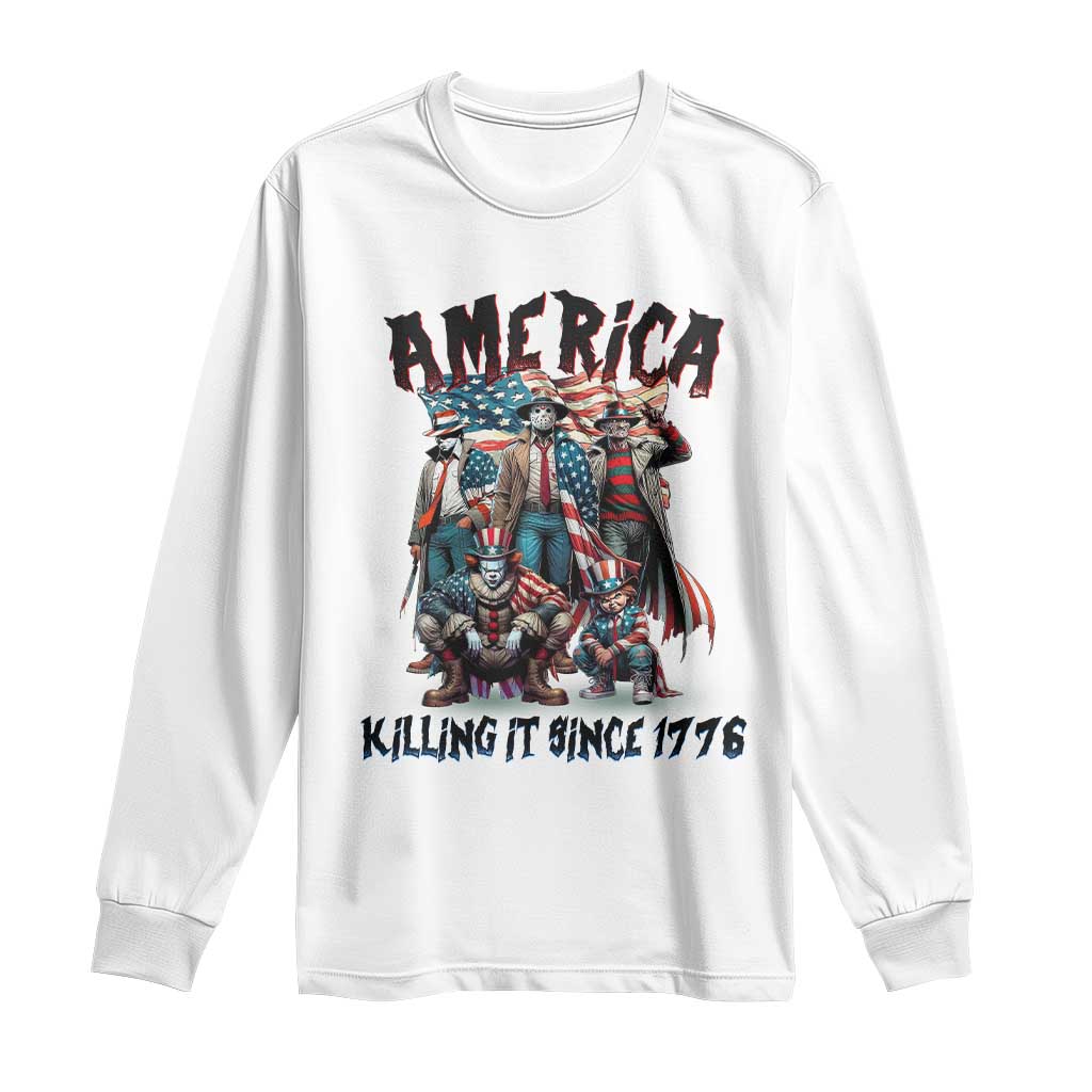 Patriotic Horror Mashup Long Sleeve Shirt America Killing It Since 1776 TS02 White Print Your Wear