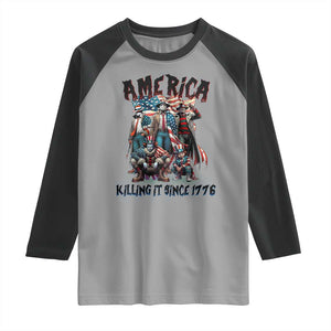 Patriotic Horror Mashup Raglan Shirt America Killing It Since 1776 TS02 Sport Gray Black Print Your Wear