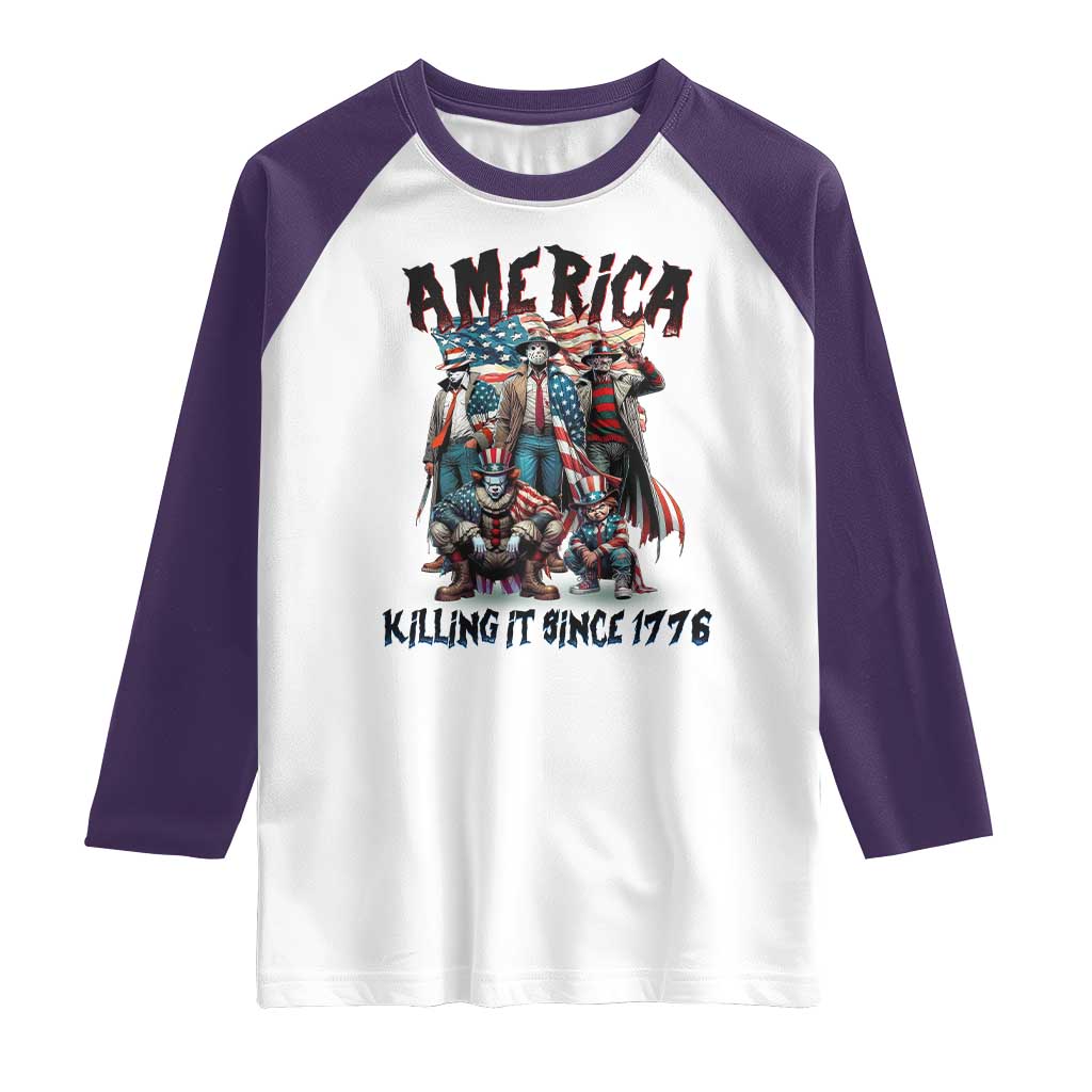 Patriotic Horror Mashup Raglan Shirt America Killing It Since 1776 TS02 White Purple Print Your Wear