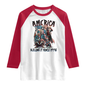 Patriotic Horror Mashup Raglan Shirt America Killing It Since 1776 TS02 White Red Print Your Wear