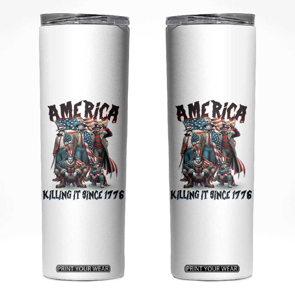 Patriotic Horror Mashup Skinny Tumbler America Killing It Since 1776 TS02 White Print Your Wear