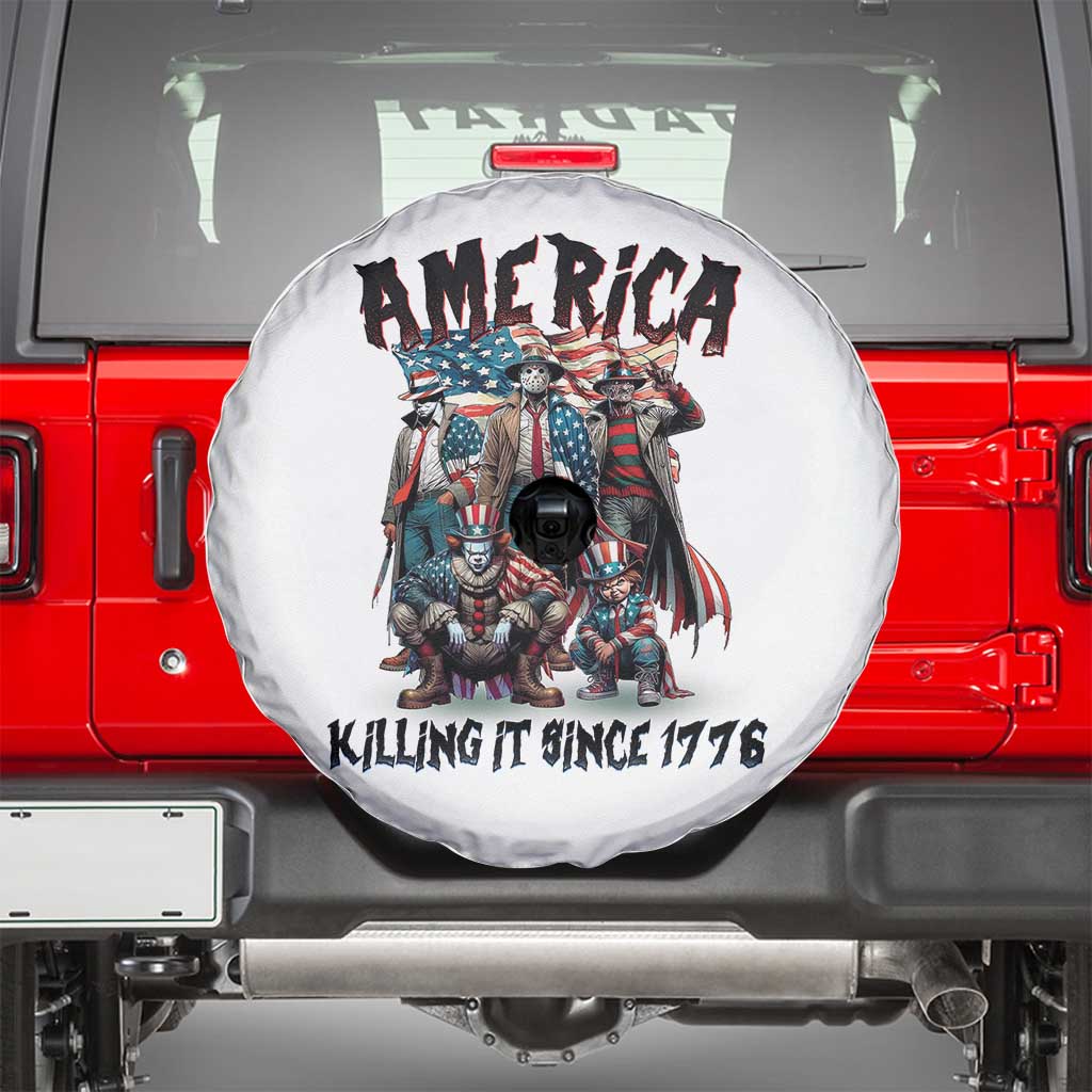 Patriotic Horror Mashup Spare Tire Cover America Killing It Since 1776 TS02 White Print Your Wear