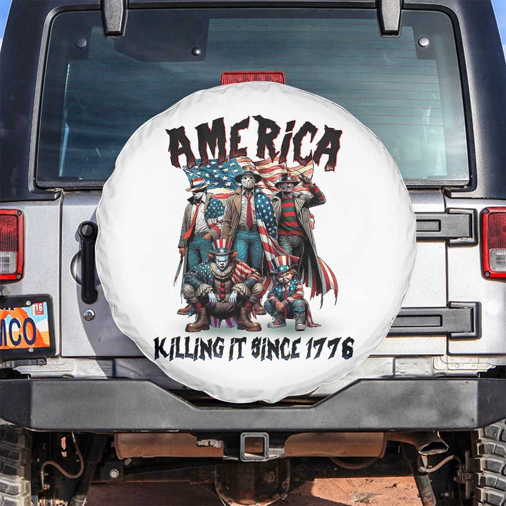 Patriotic Horror Mashup Spare Tire Cover America Killing It Since 1776 TS02 No hole White Print Your Wear