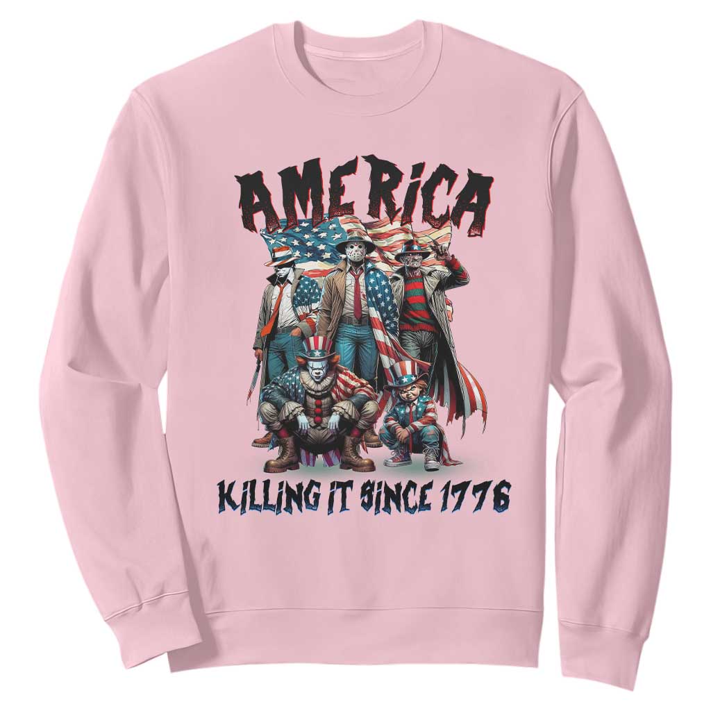 Patriotic Horror Mashup Sweatshirt America Killing It Since 1776 TS02 Light Pink Print Your Wear