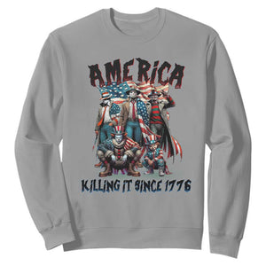 Patriotic Horror Mashup Sweatshirt America Killing It Since 1776 TS02 Sport Gray Print Your Wear