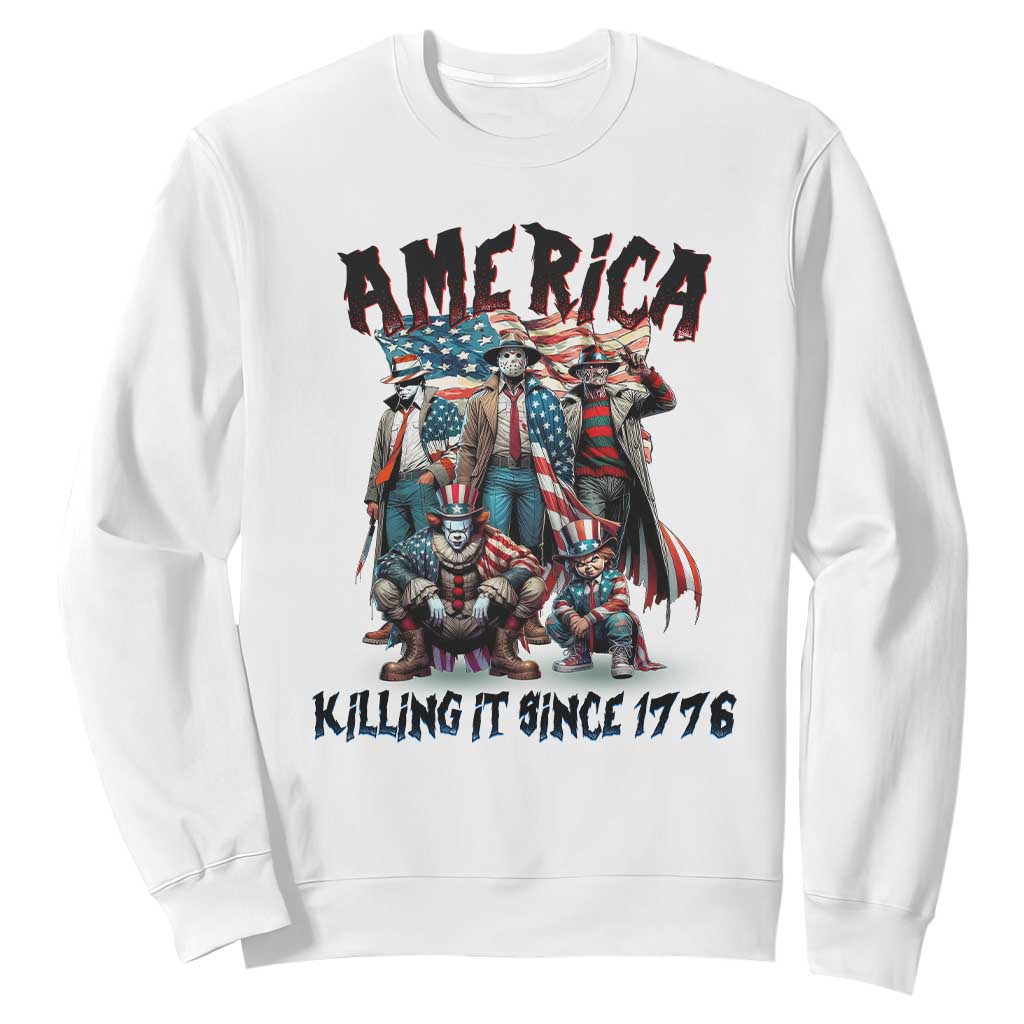 Patriotic Horror Mashup Sweatshirt America Killing It Since 1776 TS02 White Print Your Wear