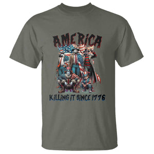 Patriotic Horror Mashup T Shirt America Killing It Since 1776 TS02 Military Green Print Your Wear