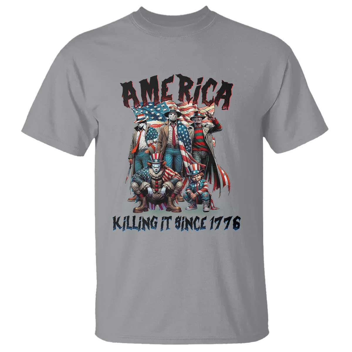 Patriotic Horror Mashup T Shirt America Killing It Since 1776 TS02 Sport Gray Print Your Wear