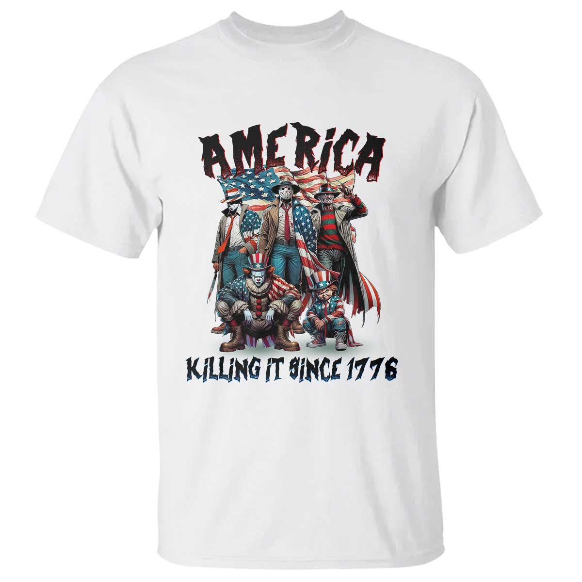 Patriotic Horror Mashup T Shirt America Killing It Since 1776 TS02 White Print Your Wear