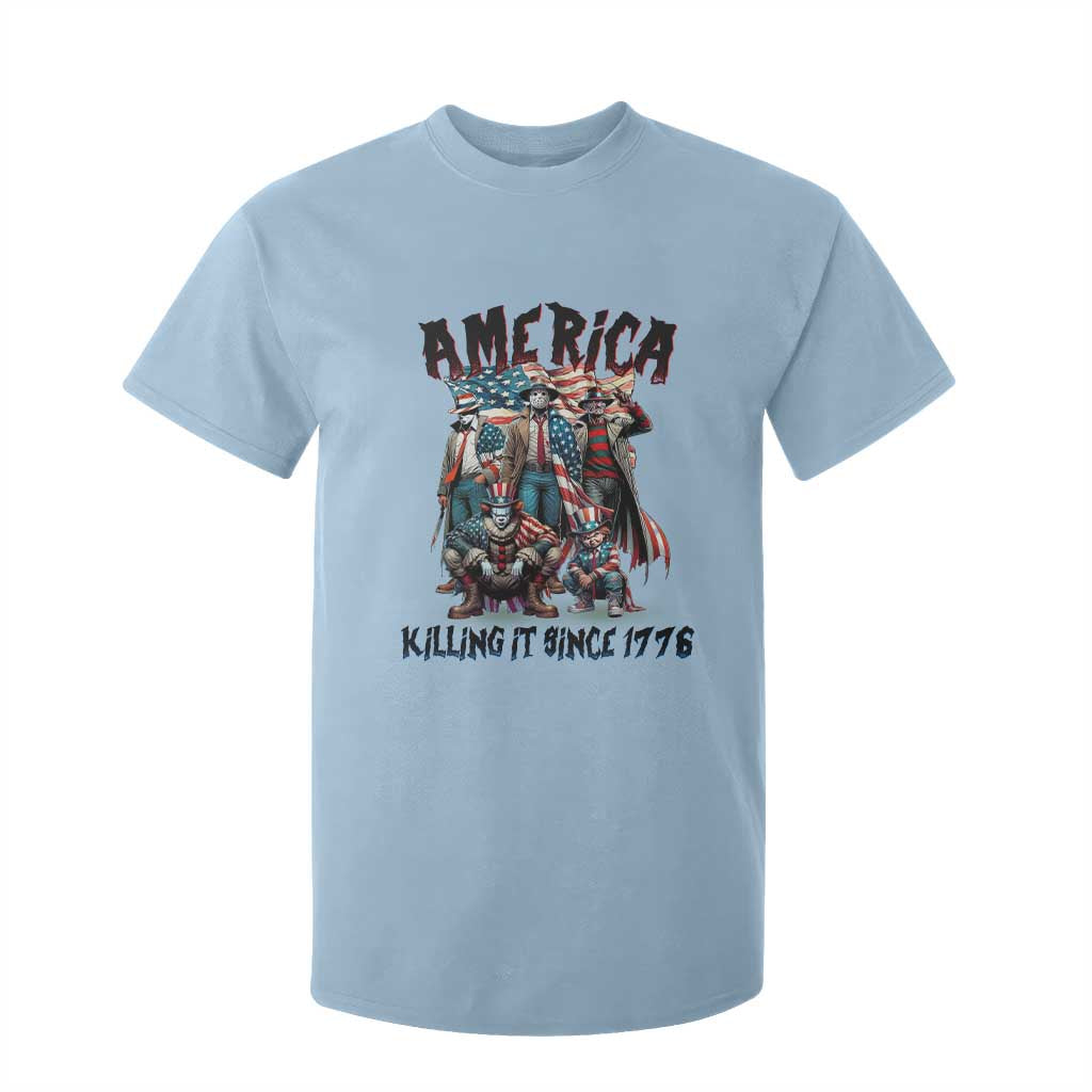 Patriotic Horror Mashup T Shirt For Kid America Killing It Since 1776 TS02 Light Blue Print Your Wear