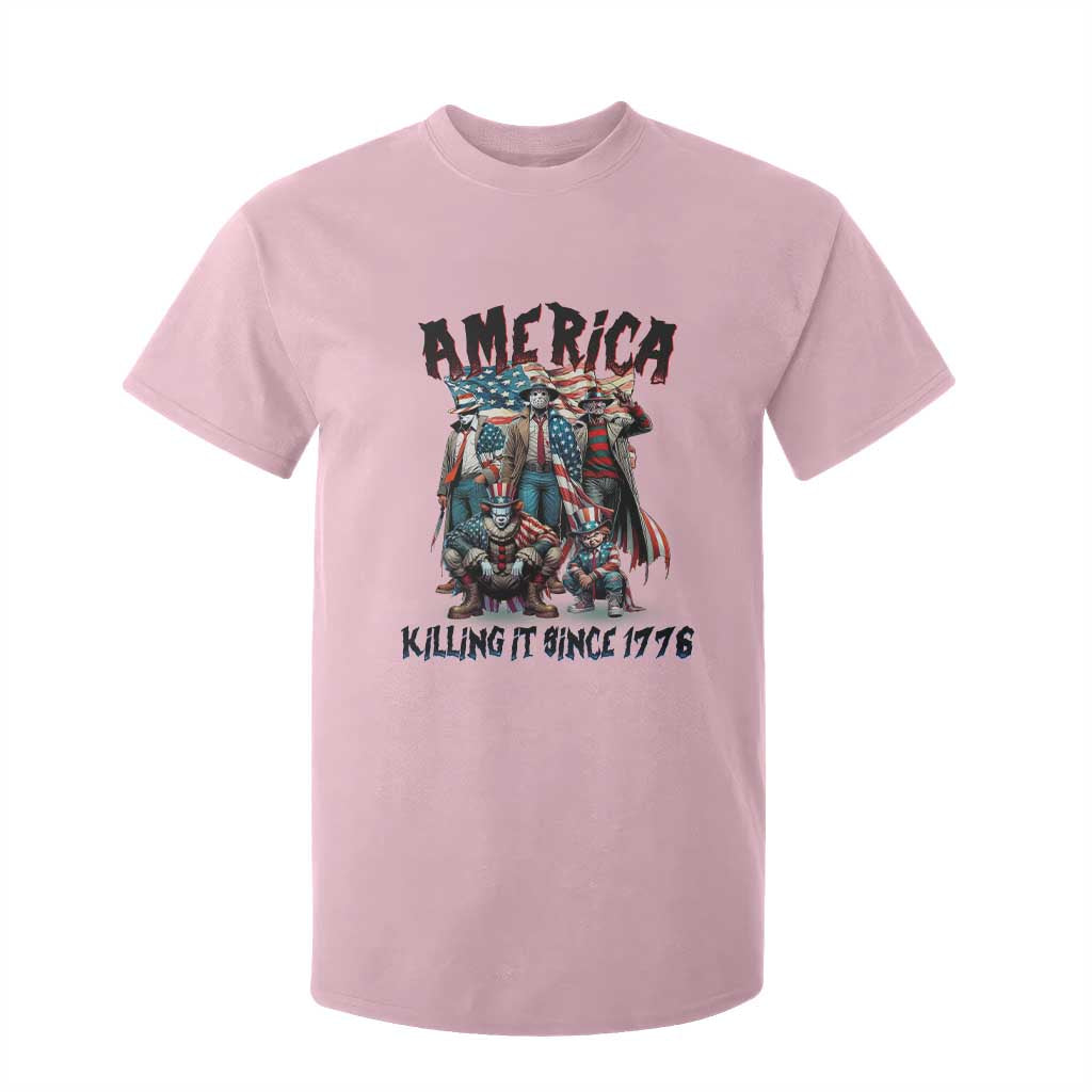 Patriotic Horror Mashup T Shirt For Kid America Killing It Since 1776 TS02 Light Pink Print Your Wear