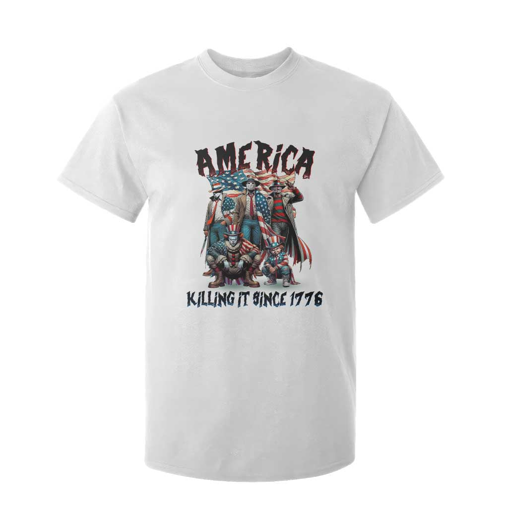 Patriotic Horror Mashup T Shirt For Kid America Killing It Since 1776 TS02 White Print Your Wear