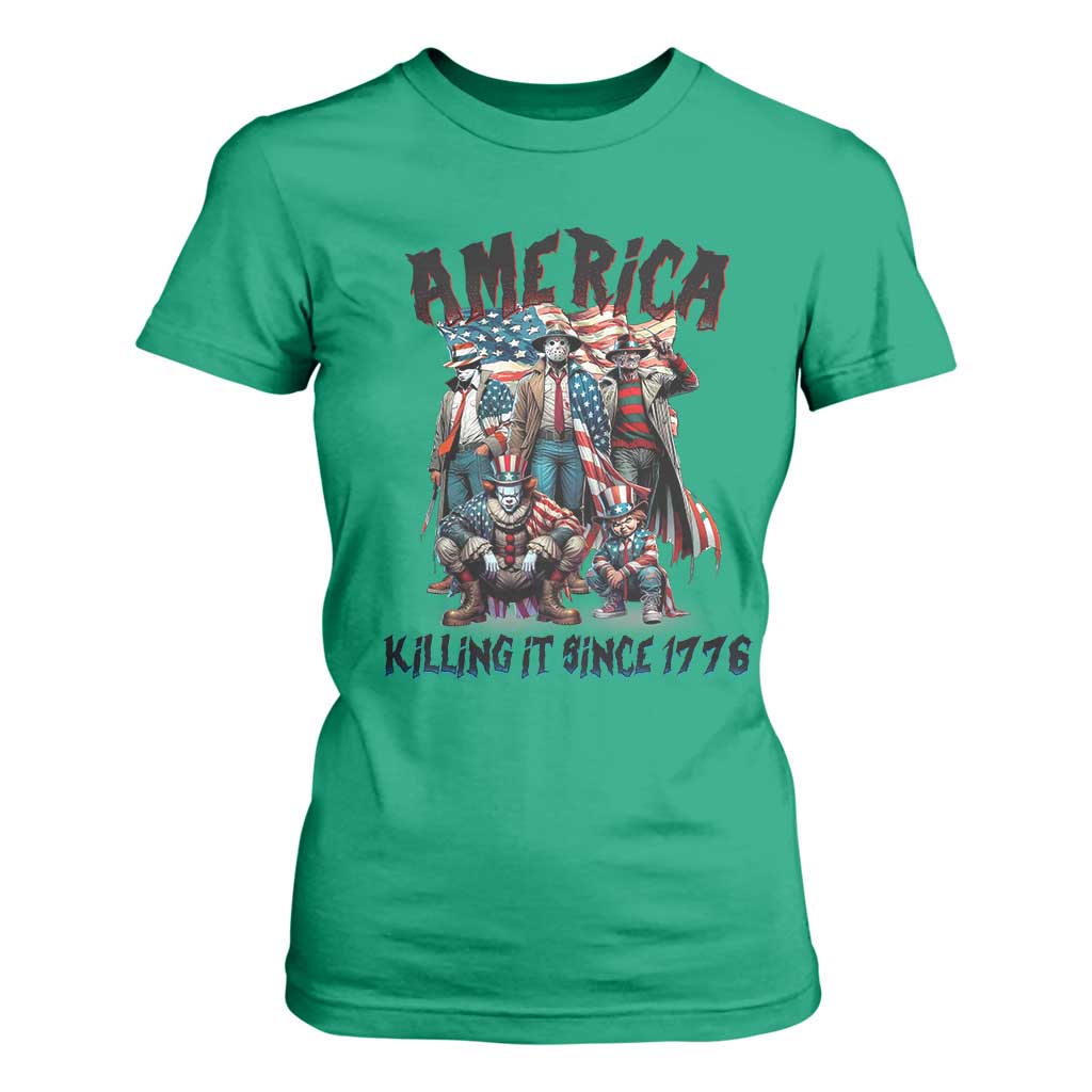 Patriotic Horror Mashup T Shirt For Women America Killing It Since 1776 TS02 Irish Green Print Your Wear