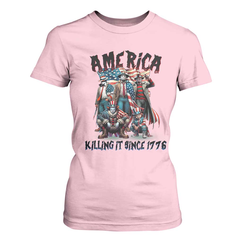 Patriotic Horror Mashup T Shirt For Women America Killing It Since 1776 TS02 Light Pink Print Your Wear