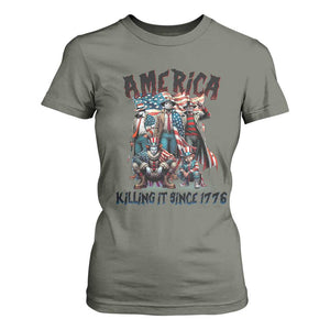 Patriotic Horror Mashup T Shirt For Women America Killing It Since 1776 TS02 Military Green Print Your Wear