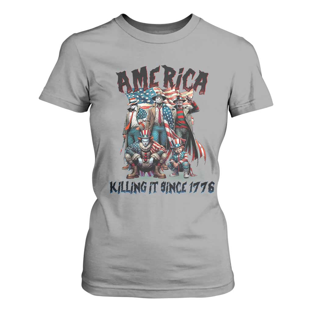 Patriotic Horror Mashup T Shirt For Women America Killing It Since 1776 TS02 Sport Gray Print Your Wear