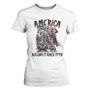 Patriotic Horror Mashup T Shirt For Women America Killing It Since 1776 TS02 White Print Your Wear