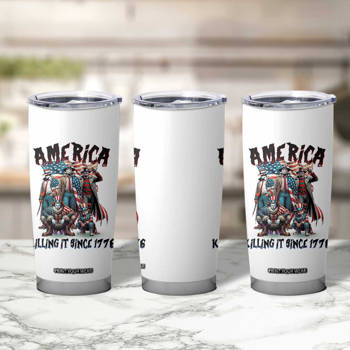 Patriotic Horror Mashup Tumbler Cup America Killing It Since 1776 TS02 Print Your Wear