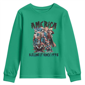 Patriotic Horror Mashup Youth Sweatshirt America Killing It Since 1776 TS02 Irish Green Print Your Wear