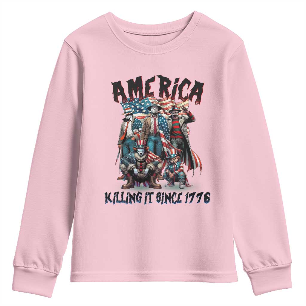Patriotic Horror Mashup Youth Sweatshirt America Killing It Since 1776 TS02 Light Pink Print Your Wear