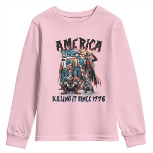 Patriotic Horror Mashup Youth Sweatshirt America Killing It Since 1776 TS02 Light Pink Print Your Wear