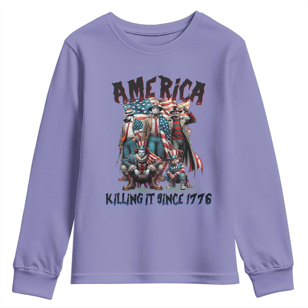Patriotic Horror Mashup Youth Sweatshirt America Killing It Since 1776 TS02 Violet Print Your Wear