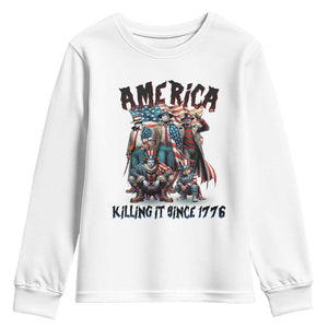Patriotic Horror Mashup Youth Sweatshirt America Killing It Since 1776 TS02 White Print Your Wear