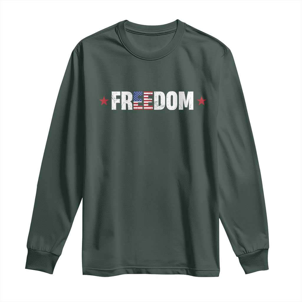 Patriotic Long Sleeve Shirt Freedom American Flag 4th of July TS10 Dark Forest Green Print Your Wear