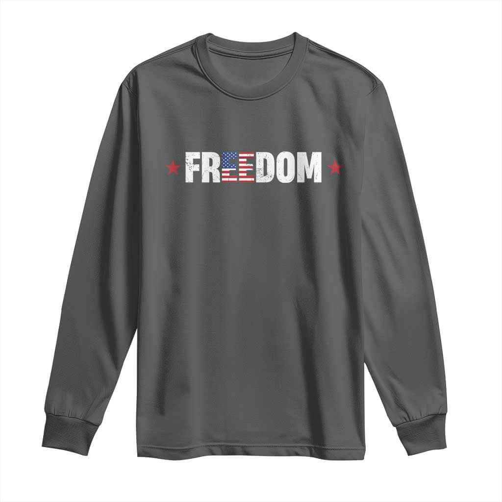 Patriotic Long Sleeve Shirt Freedom American Flag 4th of July TS10 Dark Heather Print Your Wear