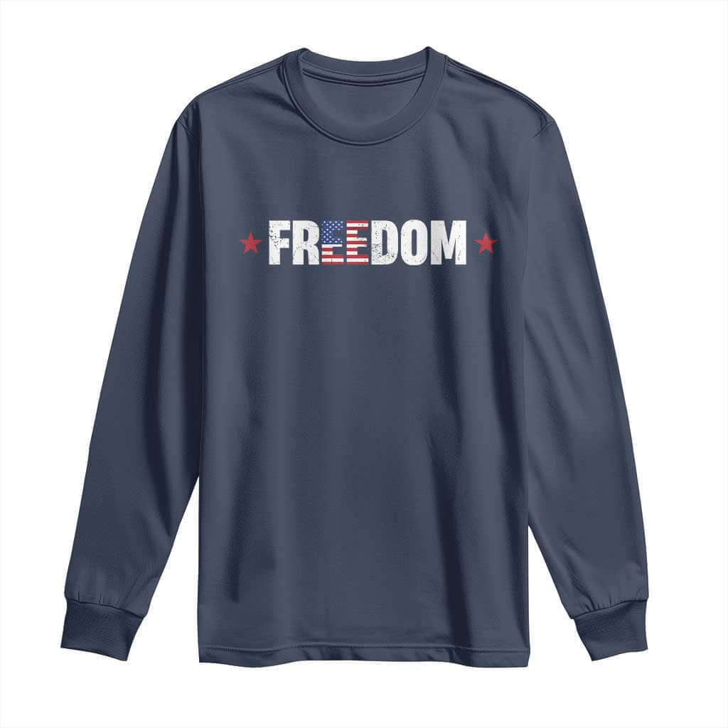 Patriotic Long Sleeve Shirt Freedom American Flag 4th of July TS10 Navy Print Your Wear