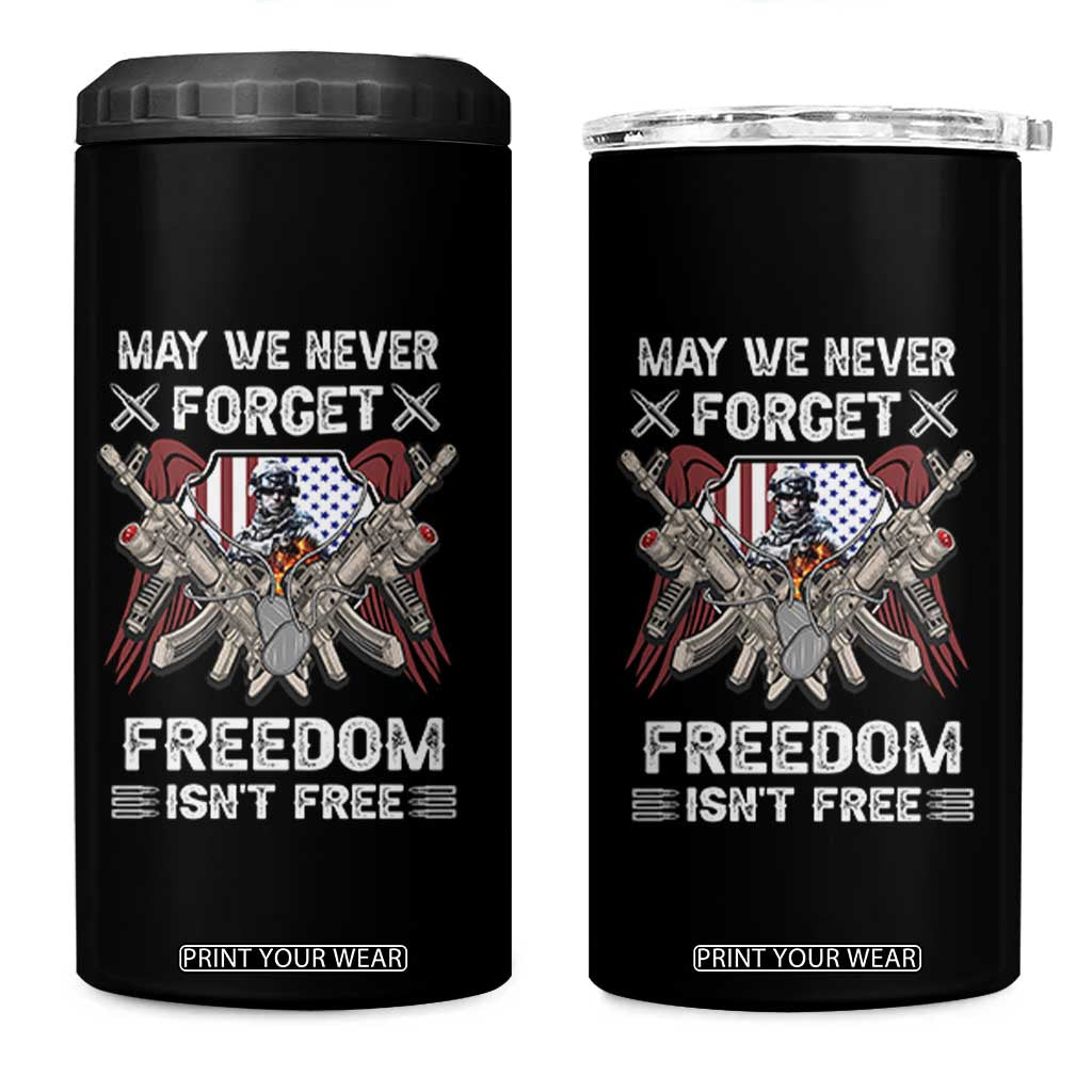Patriotic Memorial Day 4 in 1 Can Cooler Tumbler May We Never Forget Freedom Is Not Free TS02 One Size: 16 oz Black Print Your Wear