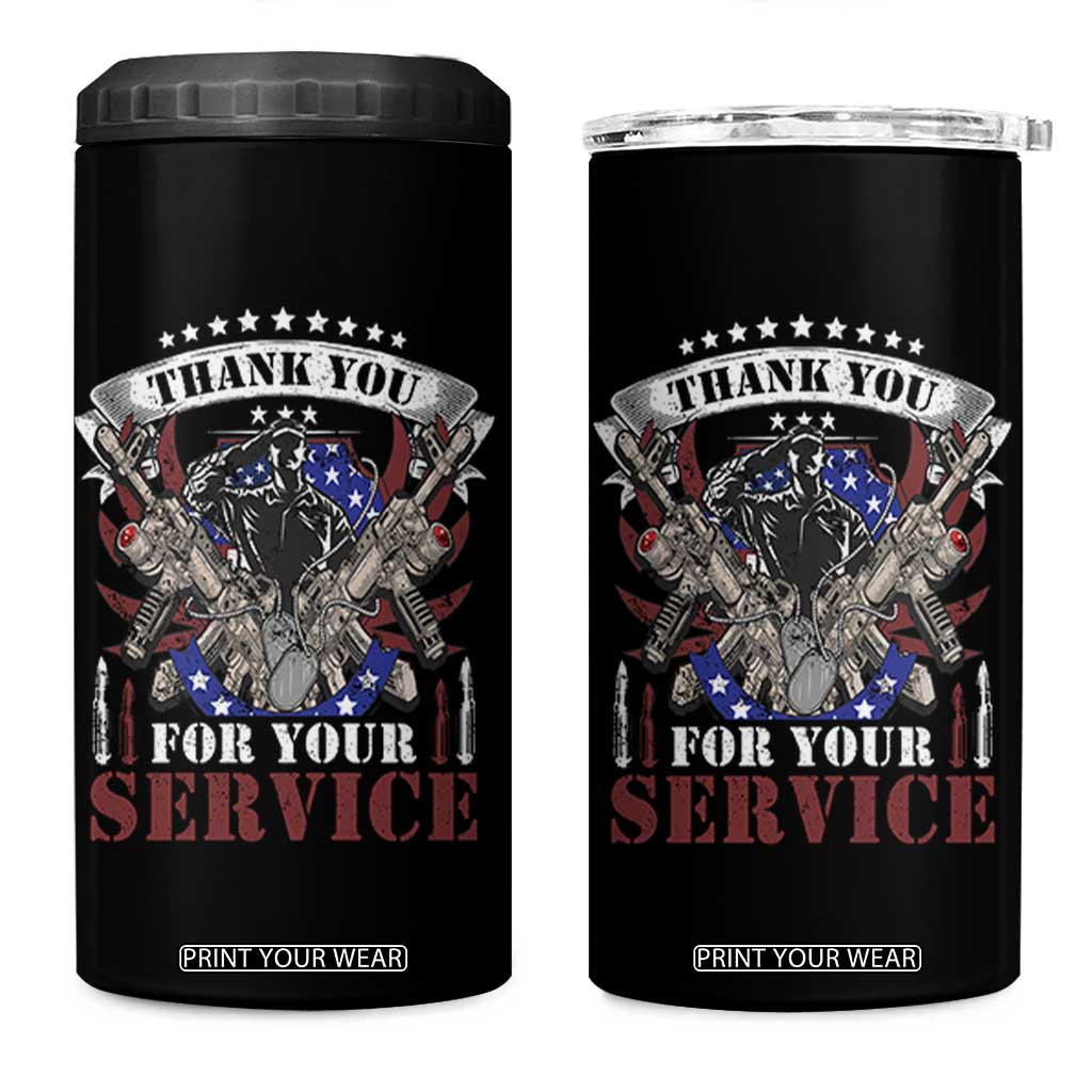 Patriotic Memorial Day 4 in 1 Can Cooler Tumbler Thank You For Your Service Veterans Remembrance TS02 One Size: 16 oz Black Print Your Wear