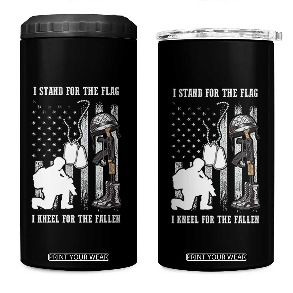 Patriotic Memorial Day 4 in 1 Can Cooler Tumbler We Stand For the Flag We Kneel For The Fallen US Patriots TS02 One Size: 16 oz Black Print Your Wear