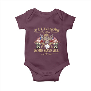 Patriotic Memorial Day Baby Onesie All Gave Some Some Gave All Veterans Memorials Day US Flag TS02 Maroon Print Your Wear