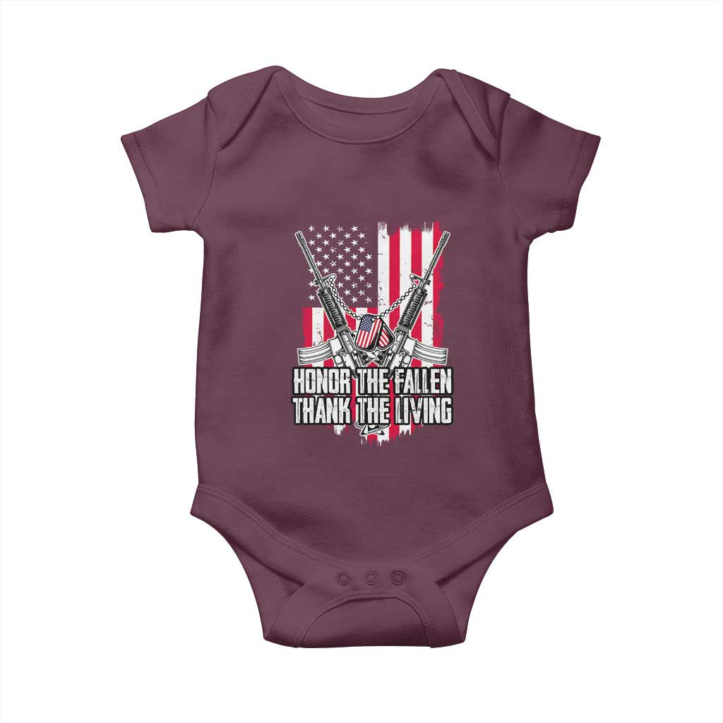Patriotic Memorial Day Baby Onesie Honor The Fallen Thank The Living Memorial Day Veterans Day TS02 Maroon Print Your Wear