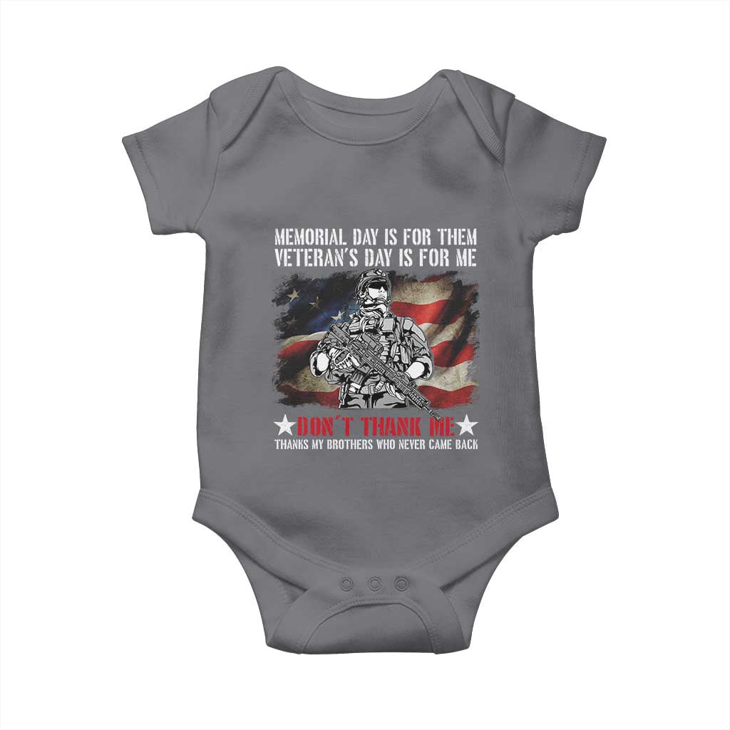Patriotic Memorial Day Baby Onesie Remember Our Heroes Veterans Brothers American Flag TS02 Charcoal Print Your Wear
