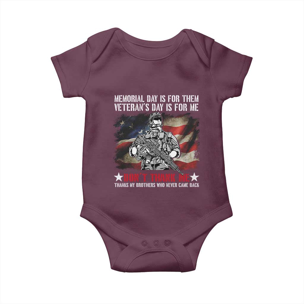 Patriotic Memorial Day Baby Onesie Remember Our Heroes Veterans Brothers American Flag TS02 Maroon Print Your Wear
