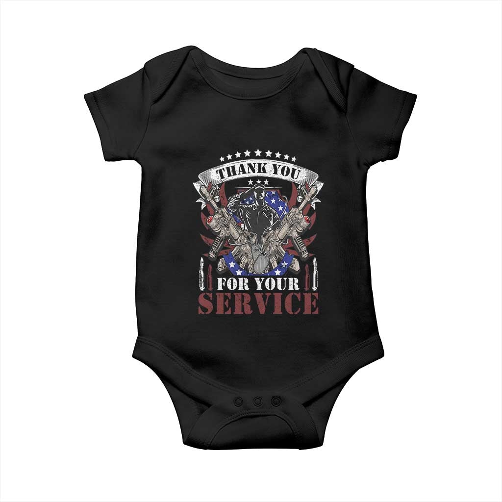 Patriotic Memorial Day Baby Onesie Thank You For Your Service Veterans Remembrance TS02 Black Print Your Wear