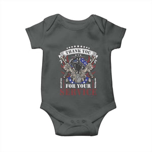 Patriotic Memorial Day Baby Onesie Thank You For Your Service Veterans Remembrance TS02 Dark Heather Print Your Wear