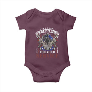 Patriotic Memorial Day Baby Onesie Thank You For Your Service Veterans Remembrance TS02 Maroon Print Your Wear