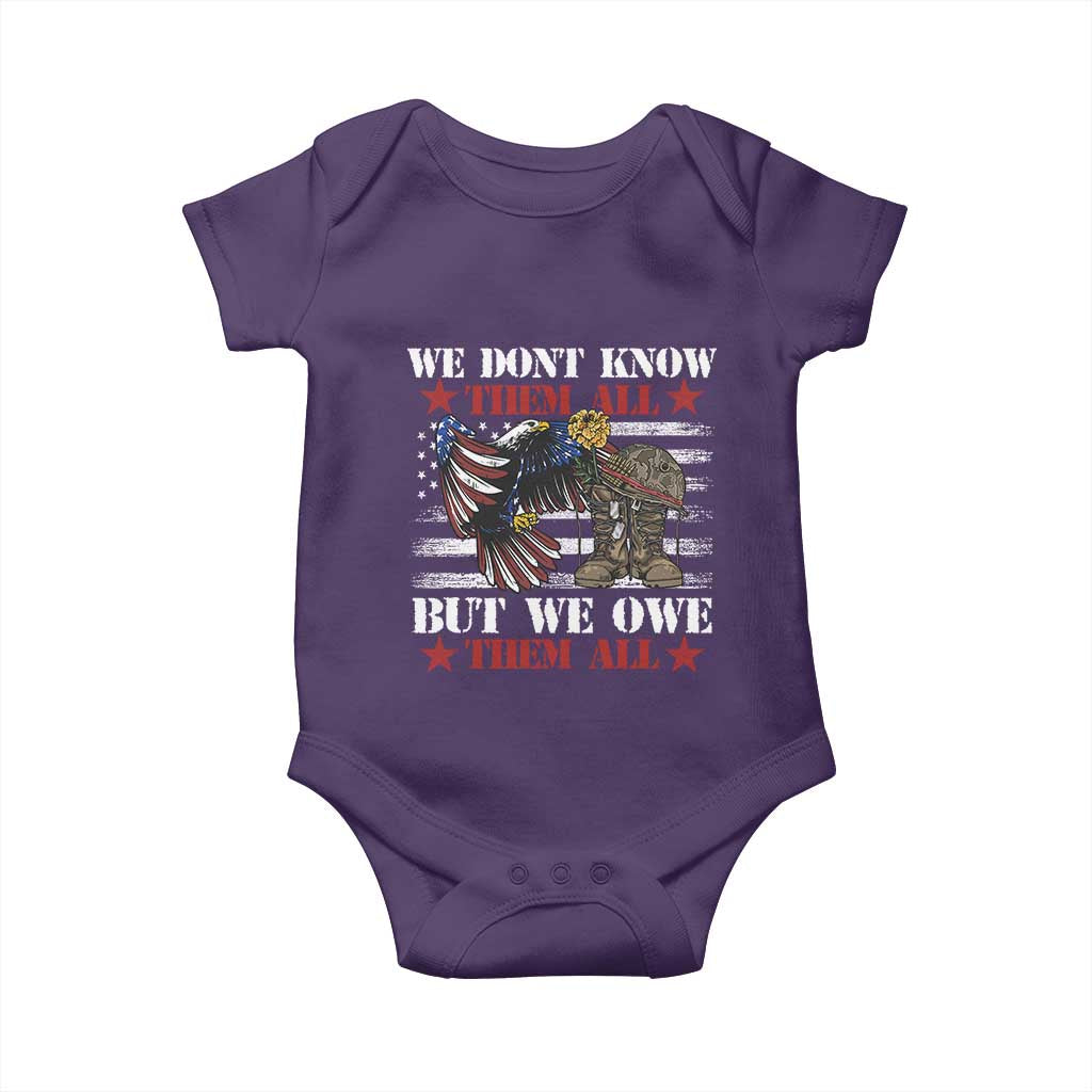 Patriotic Memorial Day Baby Onesie We Don't Know Them All But We Owe Them All TS02 Purple Print Your Wear