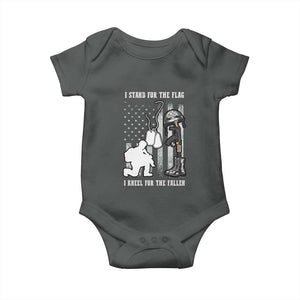 Patriotic Memorial Day Baby Onesie We Stand For the Flag We Kneel For The Fallen US Patriots TS02 Dark Heather Print Your Wear