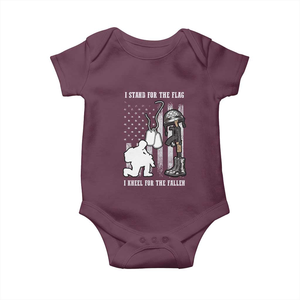Patriotic Memorial Day Baby Onesie We Stand For the Flag We Kneel For The Fallen US Patriots TS02 Maroon Print Your Wear