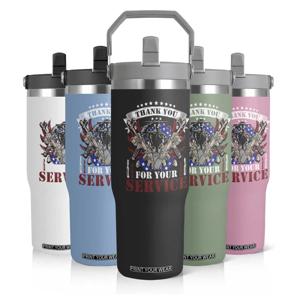 Patriotic Memorial Day Flip Straw Tumbler Thank You For Your Service Veterans Remembrance TS02 Print Your Wear