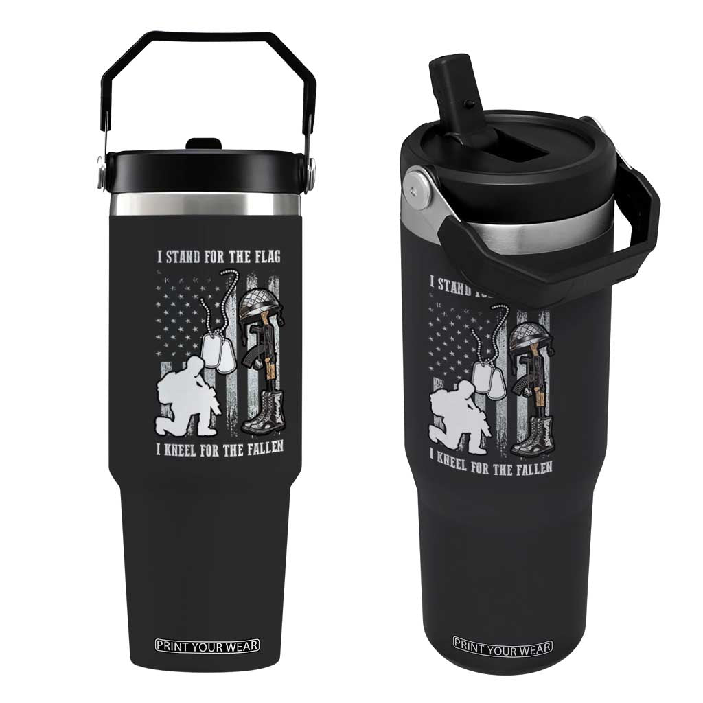 Patriotic Memorial Day Flip Straw Tumbler We Stand For the Flag We Kneel For The Fallen US Patriots TS02 One Size: 30 oz Black Print Your Wear