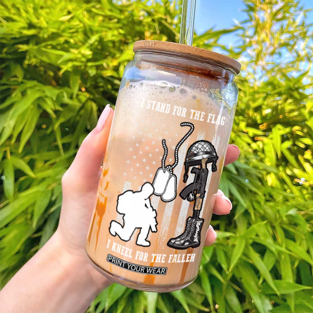 Patriotic Memorial Day Glass Can We Stand For the Flag We Kneel For The Fallen US Patriots TS02 Print Your Wear