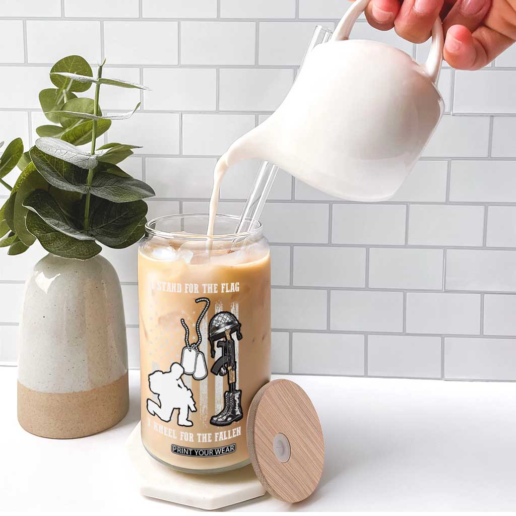 Patriotic Memorial Day Glass Can We Stand For the Flag We Kneel For The Fallen US Patriots TS02 Print Your Wear