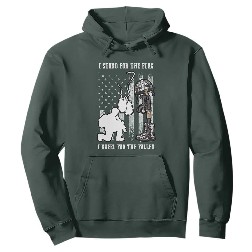 Patriotic Memorial Day Hoodie We Stand For the Flag We Kneel For The Fallen US Patriots TS02 Dark Forest Green Print Your Wear