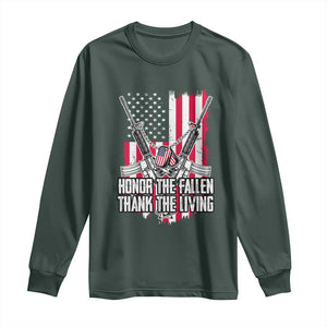 Patriotic Memorial Day Long Sleeve Shirt Honor The Fallen Thank The Living Memorial Day Veterans Day TS02 Dark Forest Green Print Your Wear