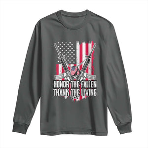 Patriotic Memorial Day Long Sleeve Shirt Honor The Fallen Thank The Living Memorial Day Veterans Day TS02 Dark Heather Print Your Wear